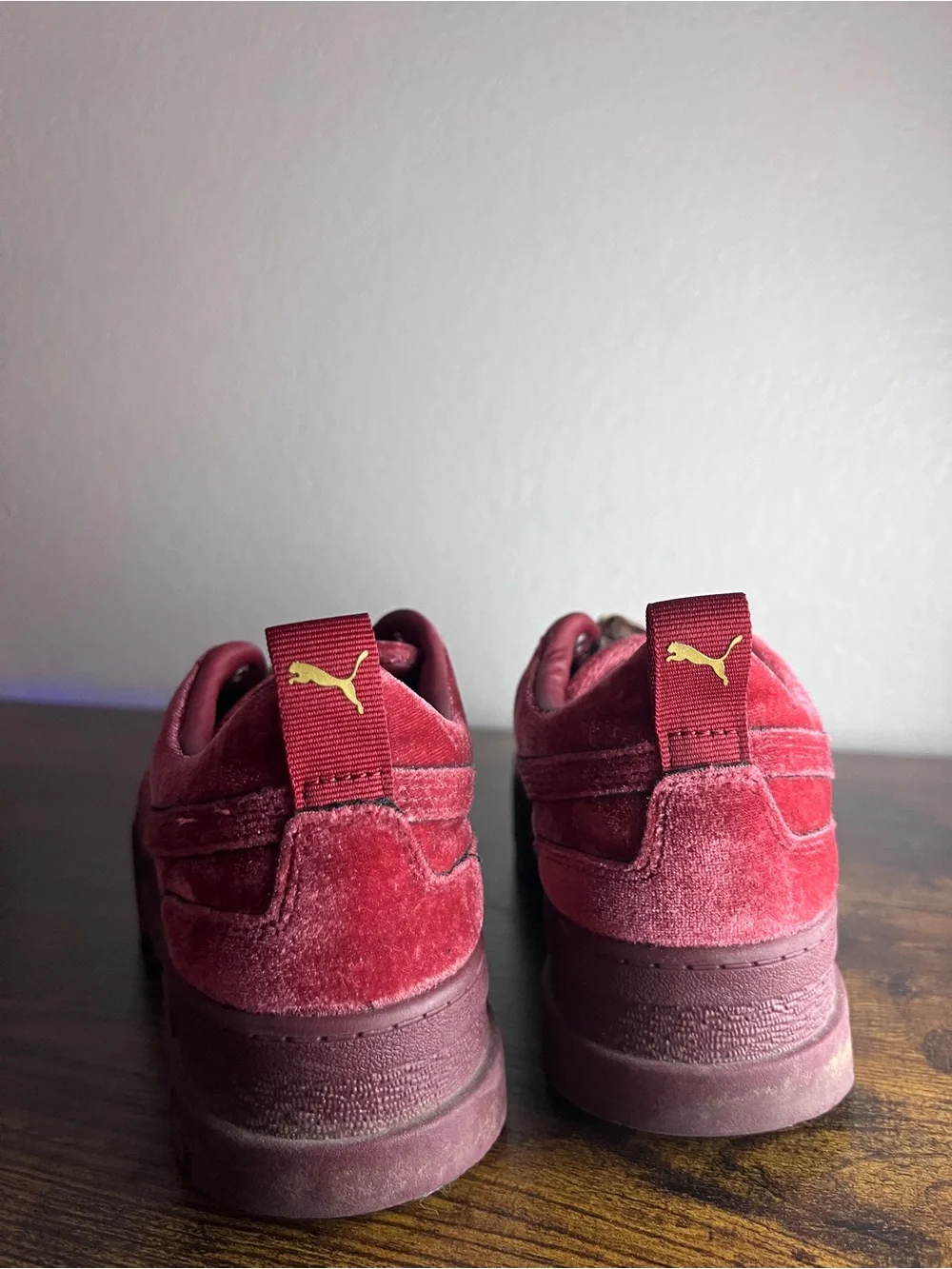 Puma Women's Velvet Platform Sneakers in Burgundy - Picture 7 of 9